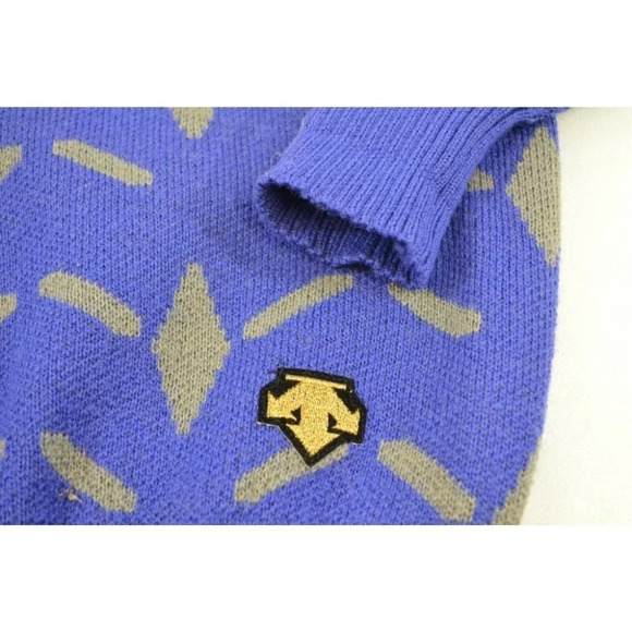 Descente Ugly Sweater Mens Small Geometric Blue Pink 100% Wool Vtg  Retro - Picture 2 of 12